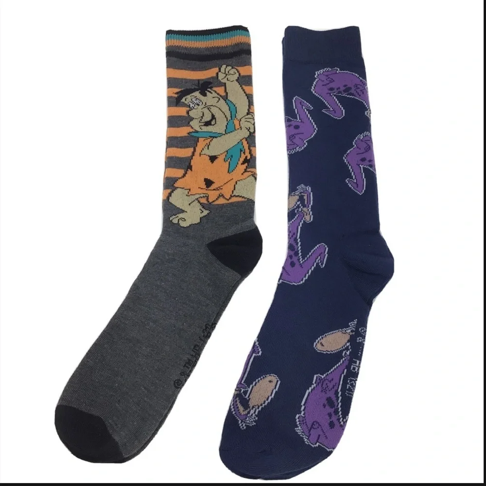 (2) Pairs The Flintstones Mens Novelty Crew Socks